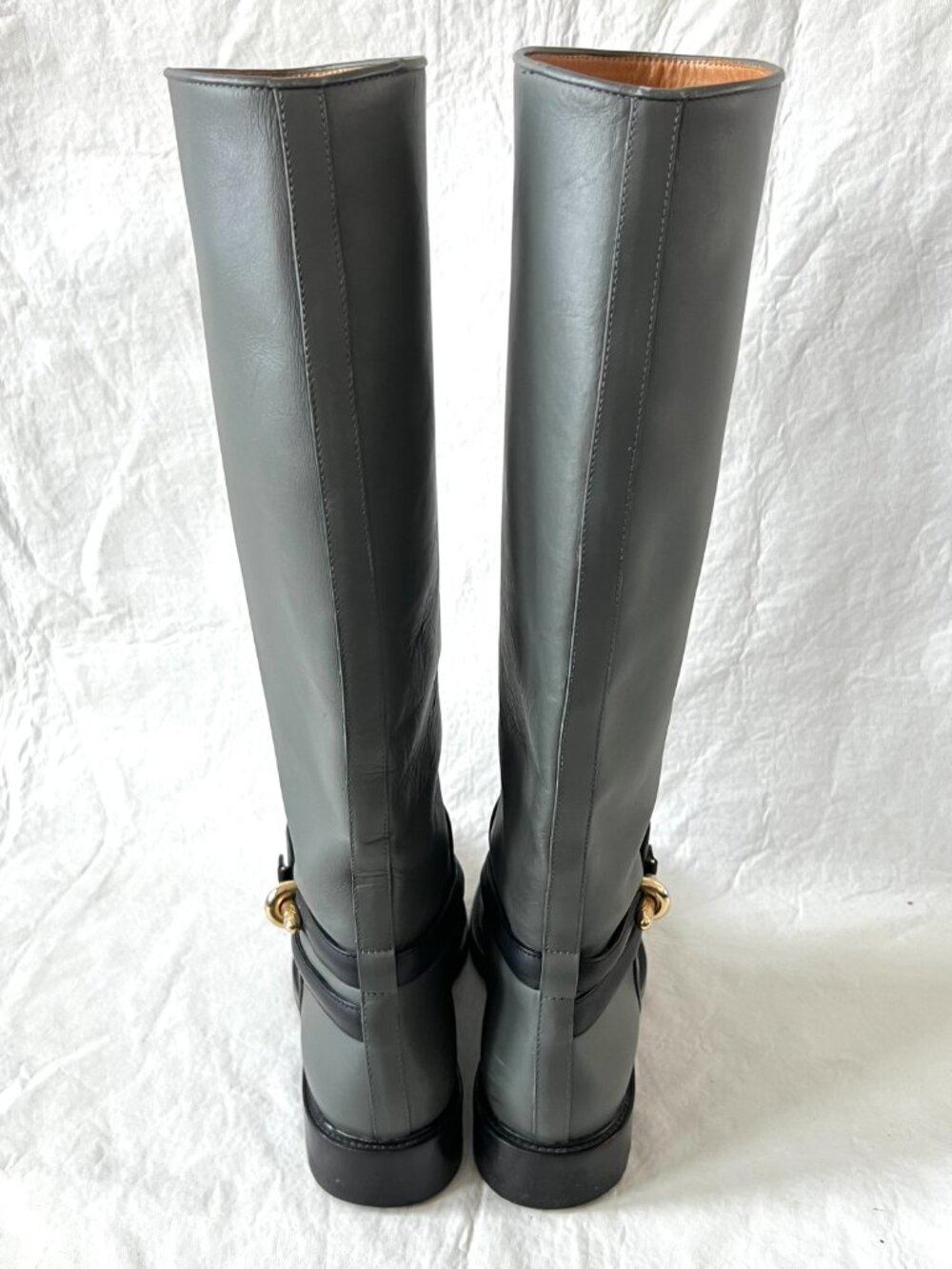 Balenciaga riding boots gray leather knee high 39 9 womens pull on black harness - Picture 4 of 15